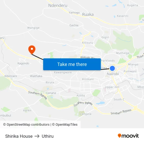 Shirika House to Uthiru map