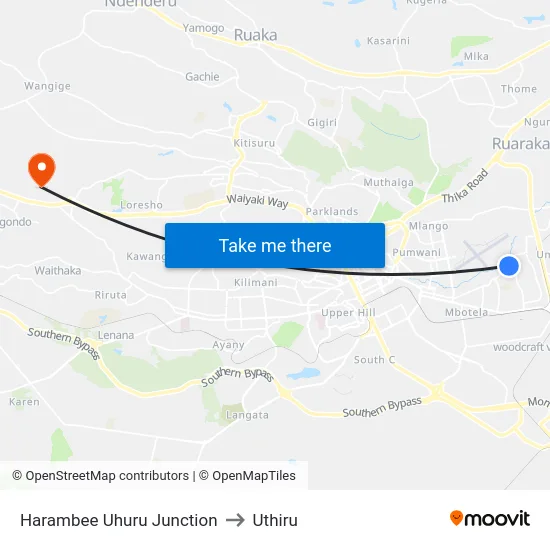 Harambee Uhuru Junction to Uthiru map
