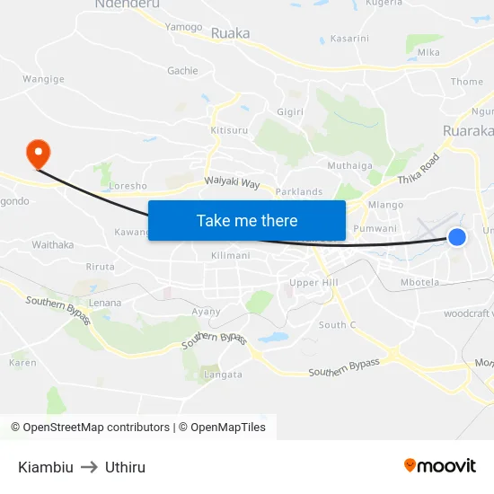 Kiambiu to Uthiru map