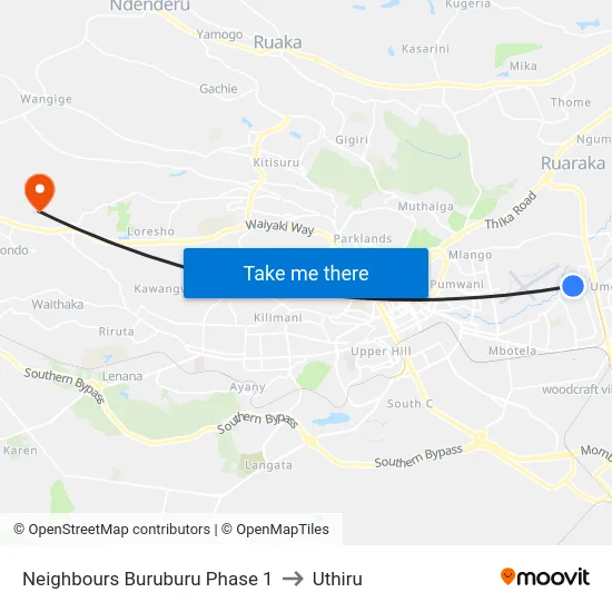 Neighbours Buruburu Phase 1 to Uthiru map