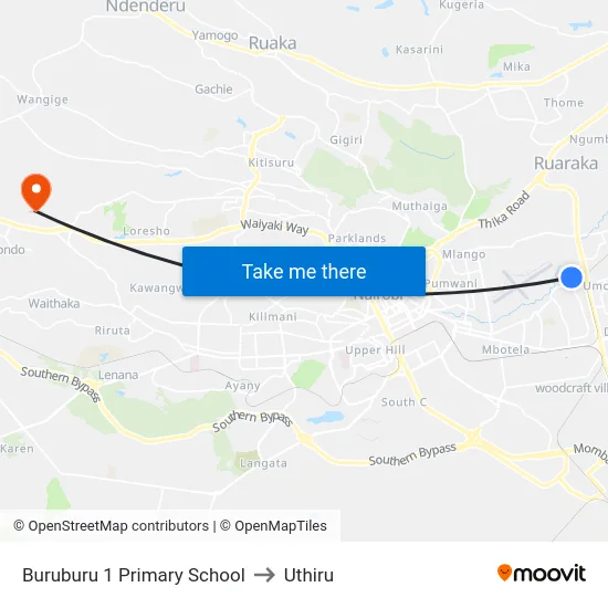 Buruburu 1 Primary School to Uthiru map