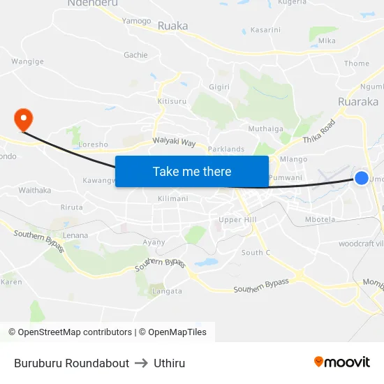 Buruburu Roundabout to Uthiru map