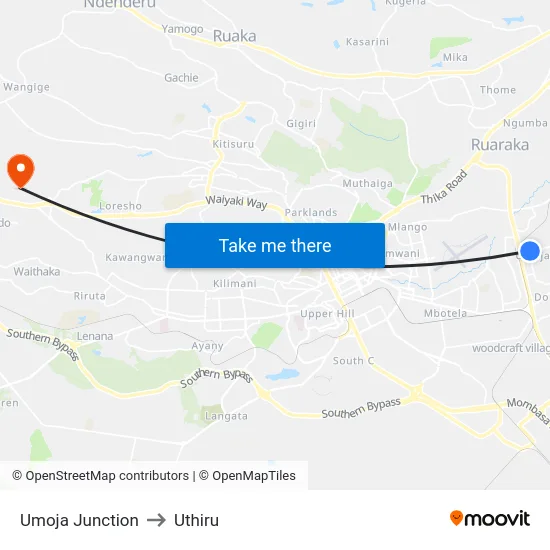 Umoja Junction to Uthiru map