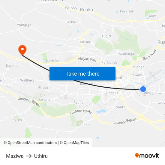 Maziwa to Uthiru map