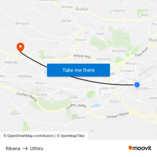 Rikana to Uthiru map