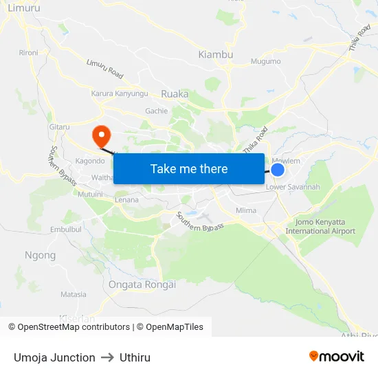 Umoja Junction to Uthiru map