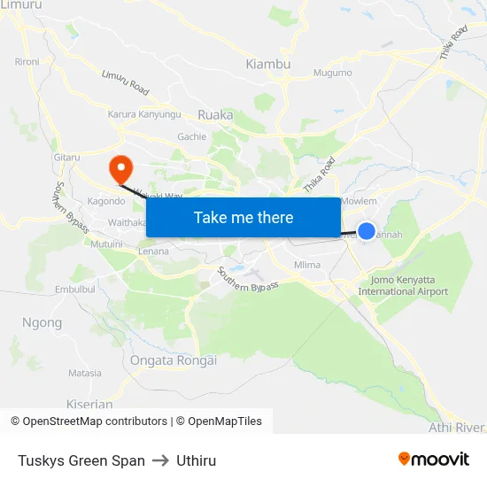Tuskys Green Span to Uthiru map