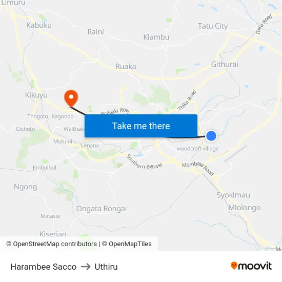 Harambee Sacco to Uthiru map