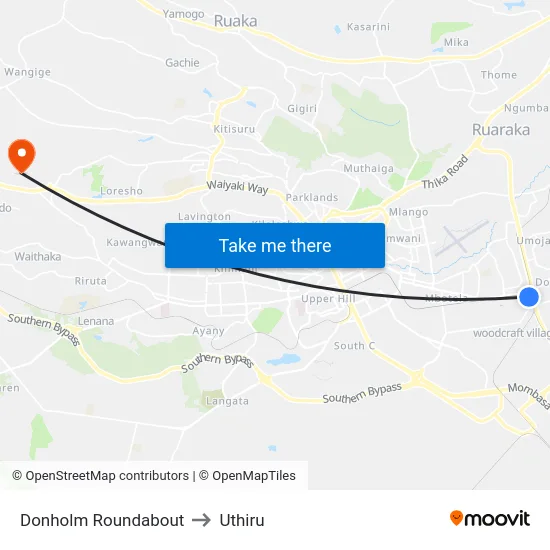 Donholm Roundabout to Uthiru map