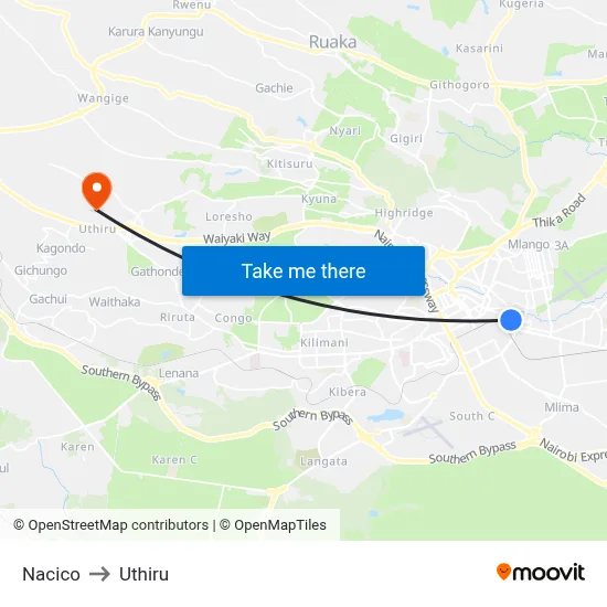 Nacico to Uthiru map