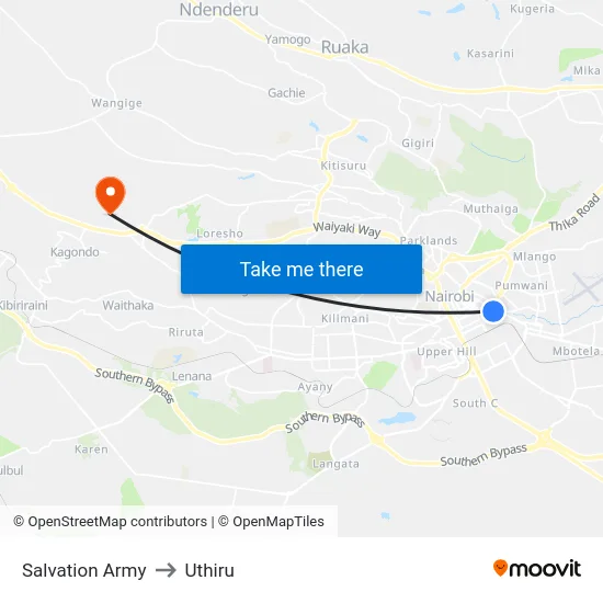 Salvation Army to Uthiru map