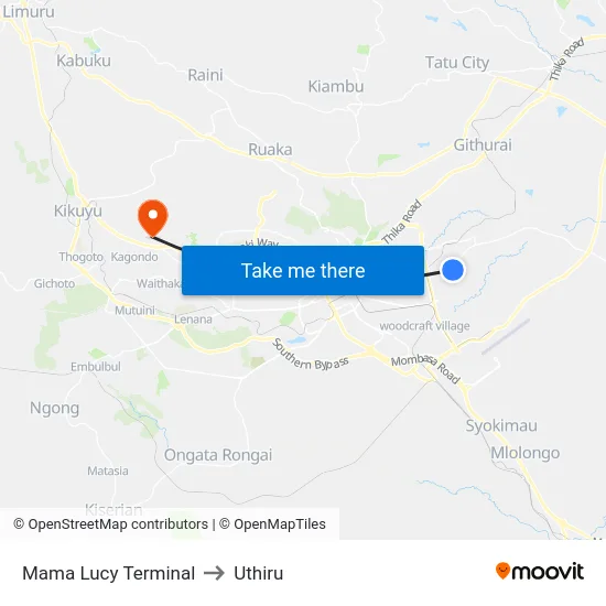 Mama Lucy Terminal to Uthiru map