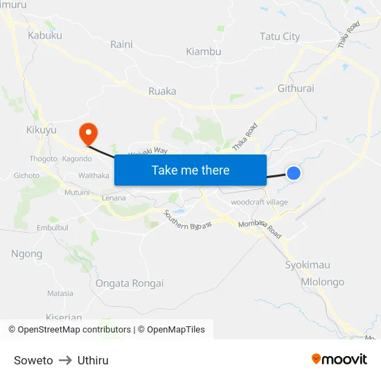 Soweto to Uthiru map