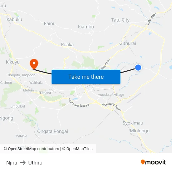 Njiru to Uthiru map