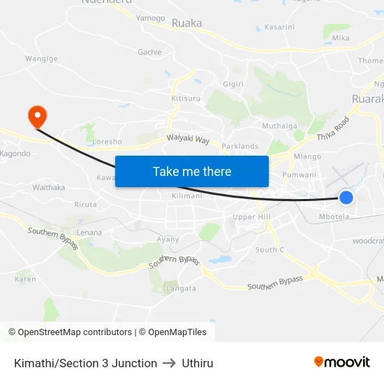Kimathi/Section 3 Junction to Uthiru map