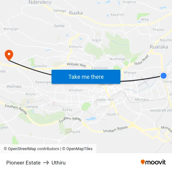 Pioneer Estate to Uthiru map