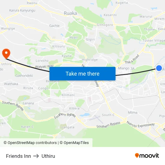 Friends Inn to Uthiru map