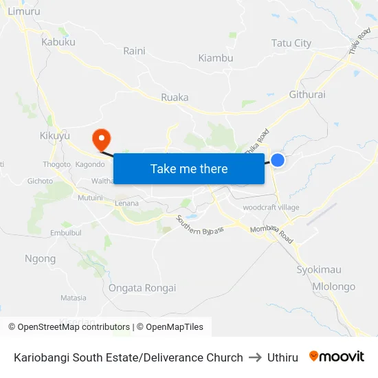 Kariobangi South Estate/Deliverance Church to Uthiru map