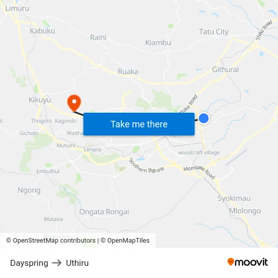 Dayspring to Uthiru map