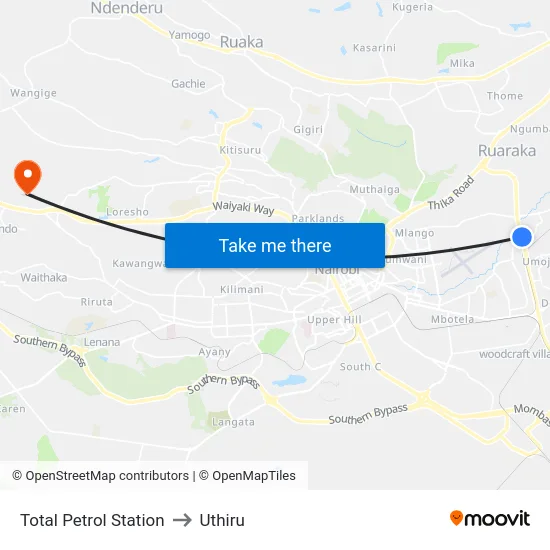 Total Petrol Station to Uthiru map
