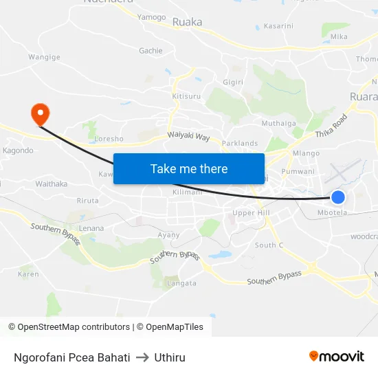 Ngorofani Pcea Bahati to Uthiru map