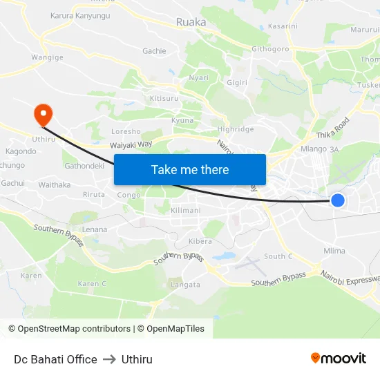 Dc Bahati Office to Uthiru map