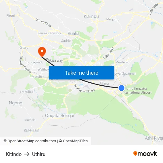 Kitindo to Uthiru map