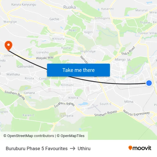 Buruburu Phase 5 Favourites to Uthiru map
