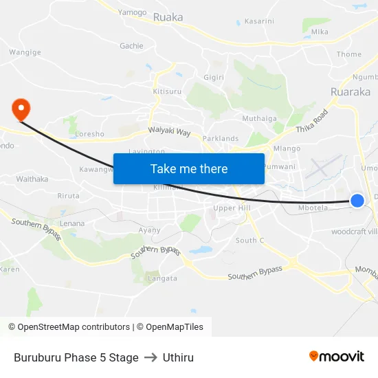 Buruburu Phase 5 Stage to Uthiru map