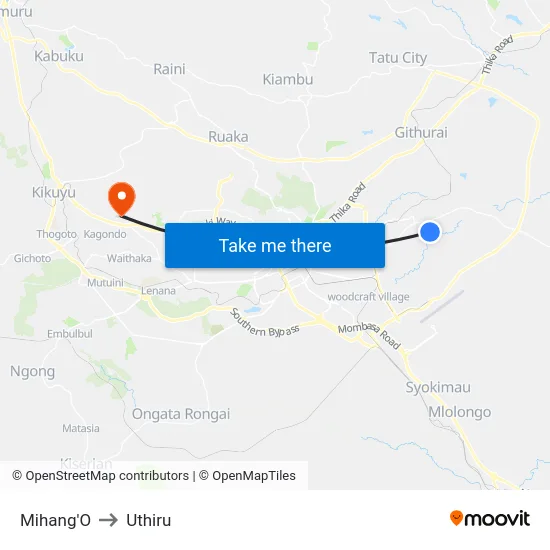 Mihang'O to Uthiru map