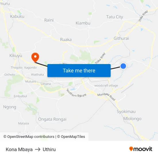 Kona Mbaya to Uthiru map