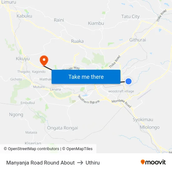 Manyanja Road Round About to Uthiru map