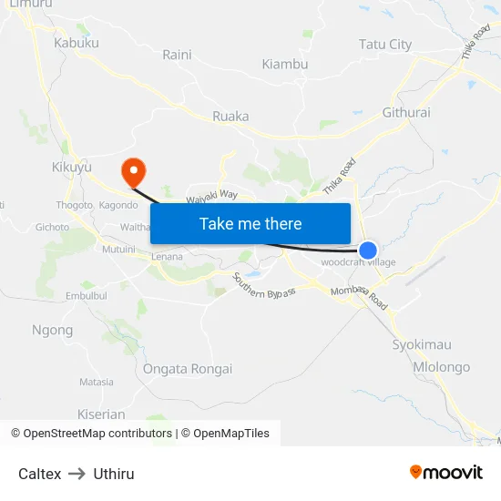 Caltex to Uthiru map