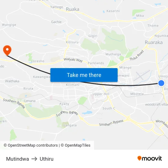 Mutindwa to Uthiru map