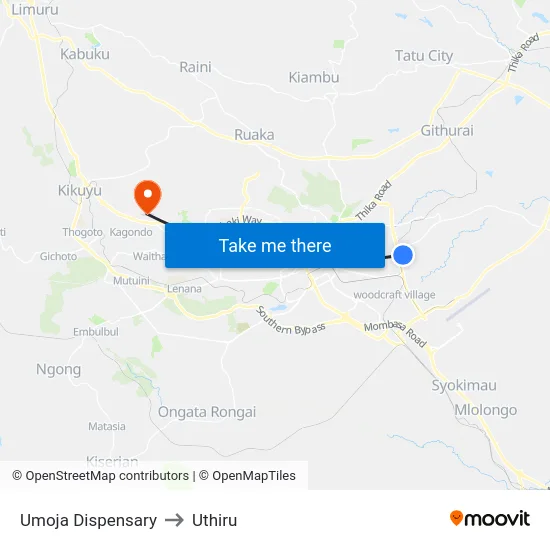 Umoja Dispensary to Uthiru map