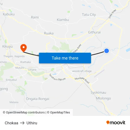 Chokaa to Uthiru map