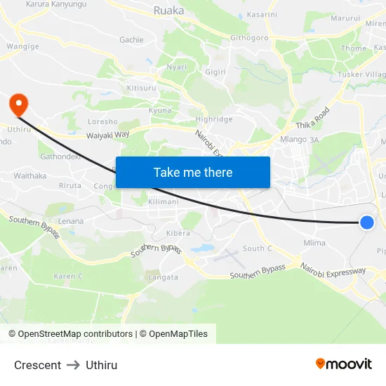 Crescent to Uthiru map