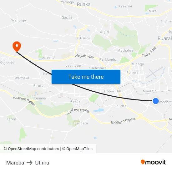 Mareba to Uthiru map