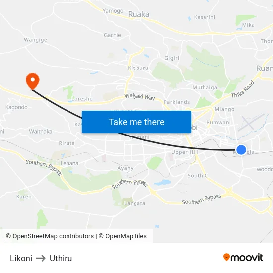 Likoni to Uthiru map
