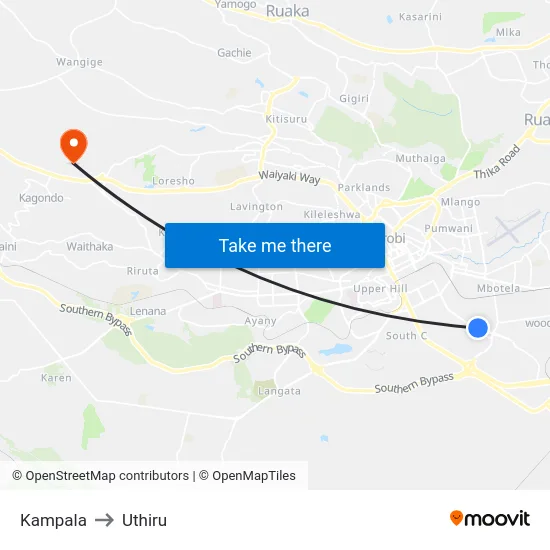 Kampala to Uthiru map