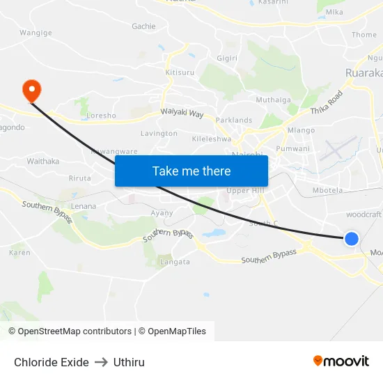 Chloride Exide to Uthiru map