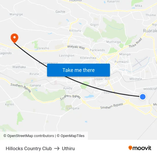Hillocks Country Club to Uthiru map