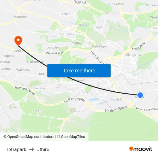 Tetrapark to Uthiru map