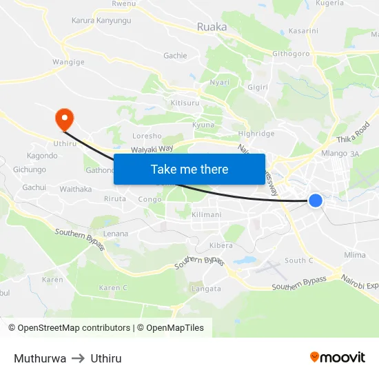 Muthurwa to Uthiru map