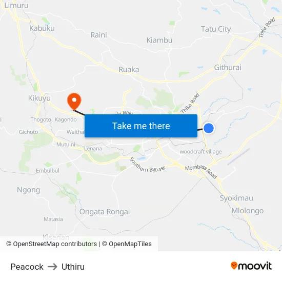 Peacock to Uthiru map