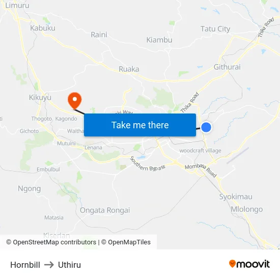 Hornbill to Uthiru map