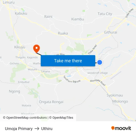 Umoja Primary to Uthiru map