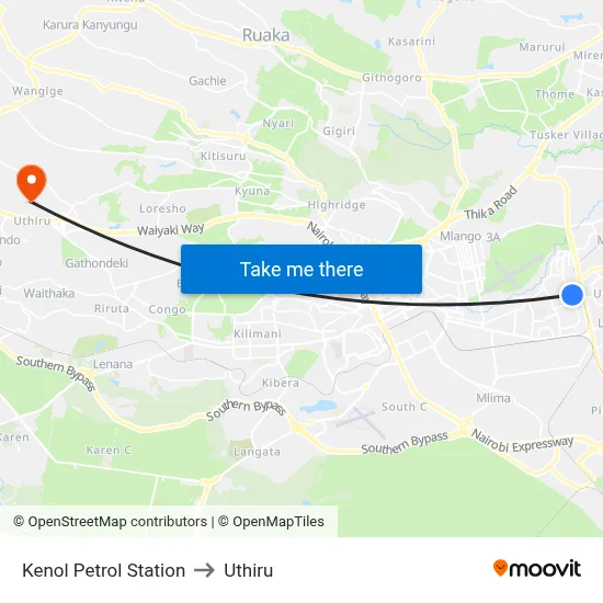 Kenol Petrol Station to Uthiru map