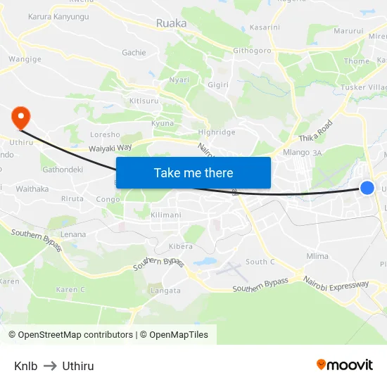 Knlb to Uthiru map