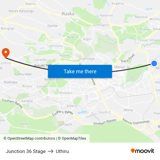 Junction 36 Stage to Uthiru map